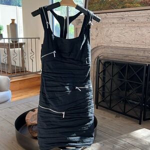 Nicole Miller ruched zipper black dress